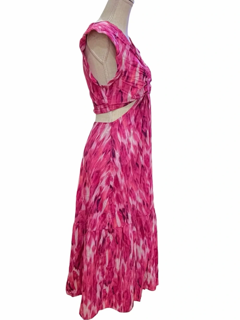 Jason Wu Pink Watercolor Ikat Cutout Maxi Dress Cotton Blend Size M
